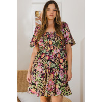 Plus Floral Printed Center Tie-back Mini Dress