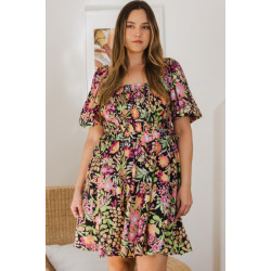 Plus Floral Printed Center Tie-back Mini Dress