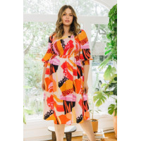 Plus Floral Print Square Neckline Midi Dress