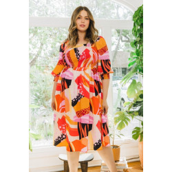 Plus Floral Print Square Neckline Midi Dress