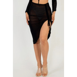 Sexy Sheer Mesh Drawstring Ruched Skirt