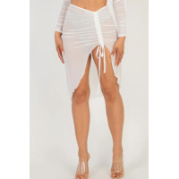 Sexy Sheer Mesh Drawstring Ruched Skirt