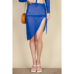 Sexy Sheer Mesh Drawstring Ruched Skirt