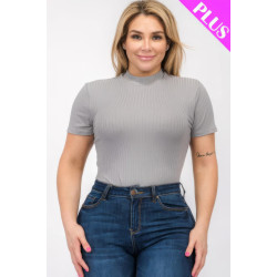 Plus Size Ribbed Short Sleeve Bodysuit