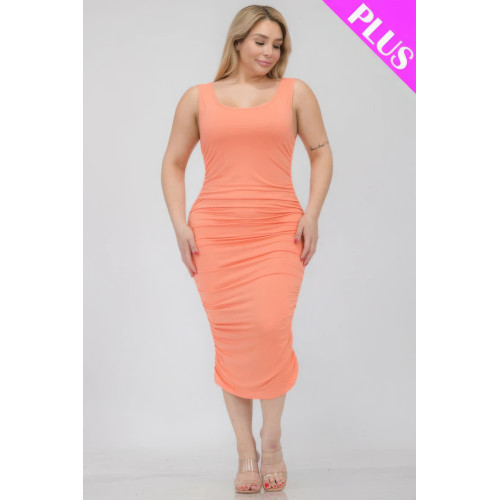 Plus Size Square Neck Ruched Bodycon Midi Dress