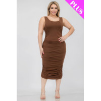 Plus Size Square Neck Ruched Bodycon Midi Dress