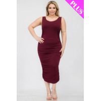 Plus Size Square Neck Ruched Bodycon Midi Dress