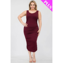 Plus Size Square Neck Ruched Bodycon Midi Dress