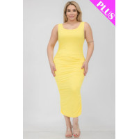 Plus Size Square Neck Ruched Bodycon Midi Dress