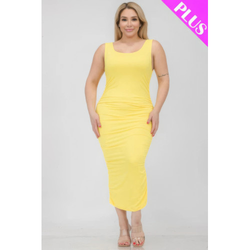 Plus Size Square Neck Ruched Bodycon Midi Dress