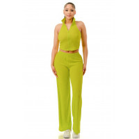 Crinkle Wide Pants Set Zipper