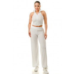 Crinkle Wide Pants Set Zipper