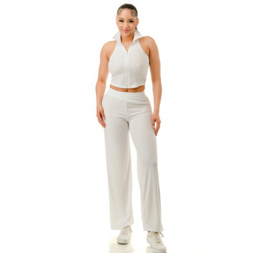 Crinkle Wide Pants Set Zipper