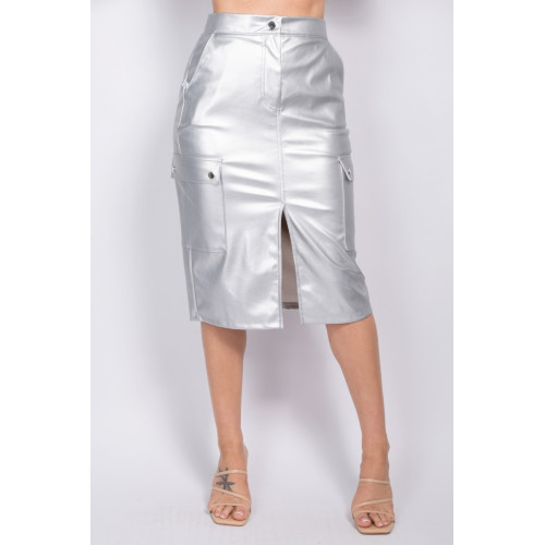 Faux Leather High-rise Cargo Skirt