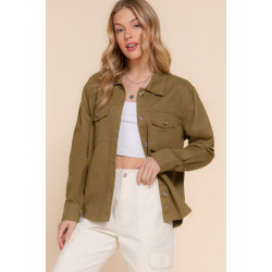 Button Down Cotton Denim Shacket