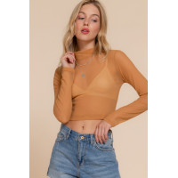 Long Sleeve Mock Neck Mesh Top