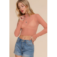 Long Sleeve Mock Neck Mesh Top