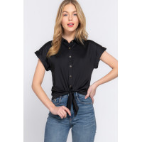 Short Slv Front Tie Stretch Ity  Top