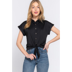 Short Slv Front Tie Stretch Ity  Top