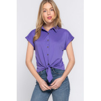 Short Slv Front Tie Stretch Ity  Top
