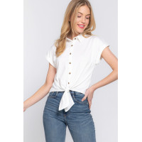 Short Slv Front Tie Stretch Ity  Top