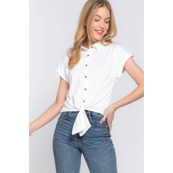 Short Slv Front Tie Stretch Ity  Top