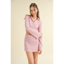 Waffle Knit Bell Sleeve Top And Skirt Set