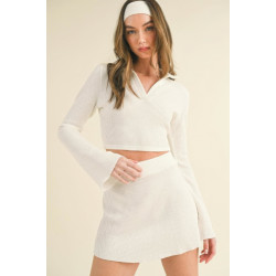 Waffle Knit Bell Sleeve Top And Skirt Set