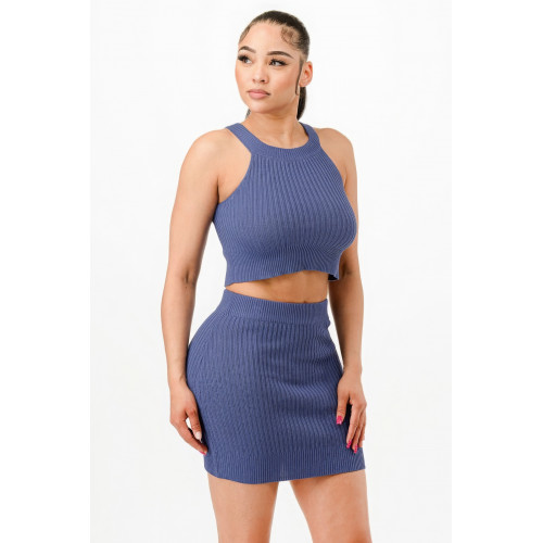 Halter Neck Tank Top And Bodycon Mini Skirt Set