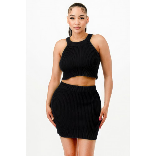 Halter Neck Tank Top And Bodycon Mini Skirt Set