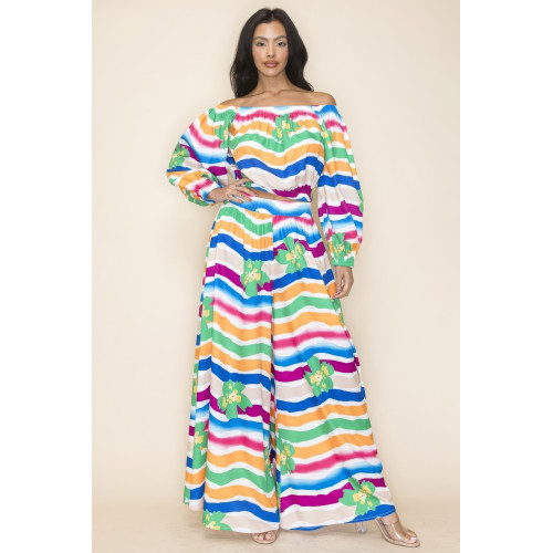 Off Shoulder Top And Wide Pants Set