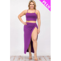 Plus Size Crop Cami & Split Thigh Maxi Skirt Set