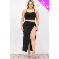 Plus Size Crop Cami & Split Thigh Maxi Skirt Set