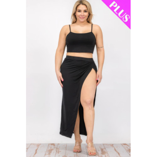 Plus Size Crop Cami & Split Thigh Maxi Skirt Set