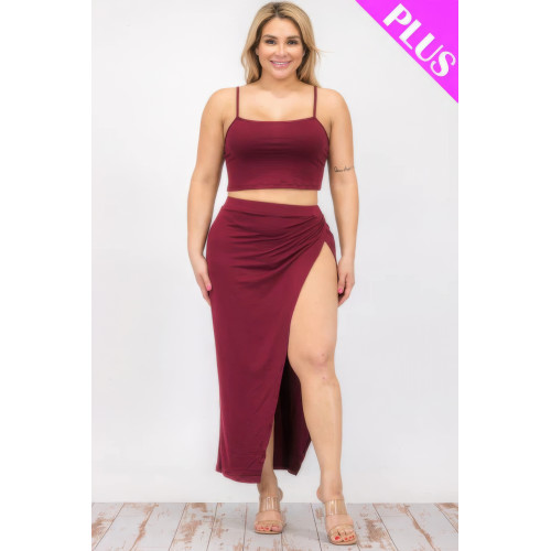 Plus Size Crop Cami & Split Thigh Maxi Skirt Set