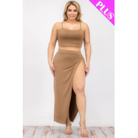 Plus Size Crop Cami & Split Thigh Maxi Skirt Set