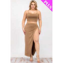 Plus Size Crop Cami & Split Thigh Maxi Skirt Set
