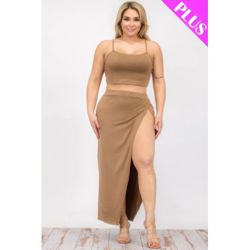 Plus Size Crop Cami & Split Thigh Maxi Skirt Set