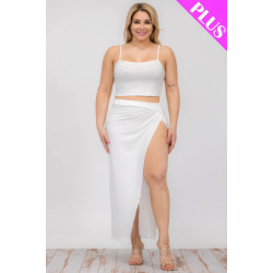 Plus Size Crop Cami & Split Thigh Maxi Skirt Set