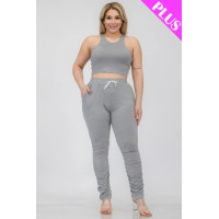 Plus Size Crop Tank Top & Ruched Pants Set