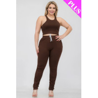 Plus Size Crop Tank Top & Ruched Pants Set