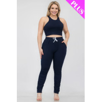 Plus Size Crop Tank Top & Ruched Pants Set