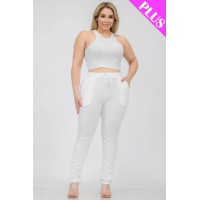 Plus Size Crop Tank Top & Ruched Pants Set