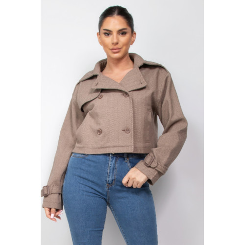 Notch Buckled Sleeve Crop Trench Coat