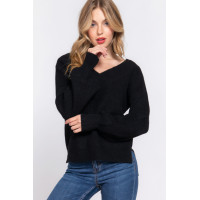 Long Slv Double V-neck Sweater