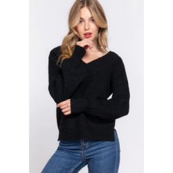 Long Slv Double V-neck Sweater