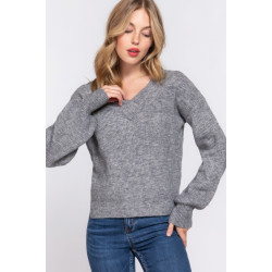 Long Slv Double V-neck Sweater