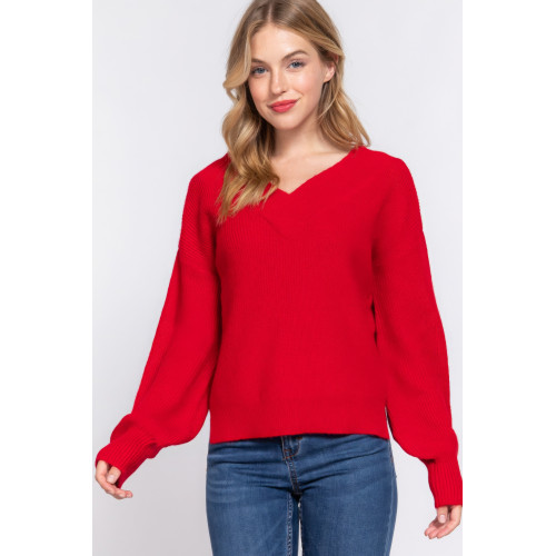 Long Slv Double V-neck Sweater