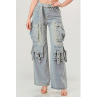 Belted Denim Cargo Jean