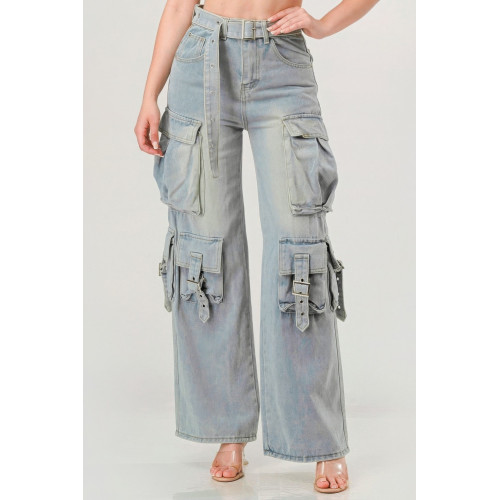 Belted Denim Cargo Jean